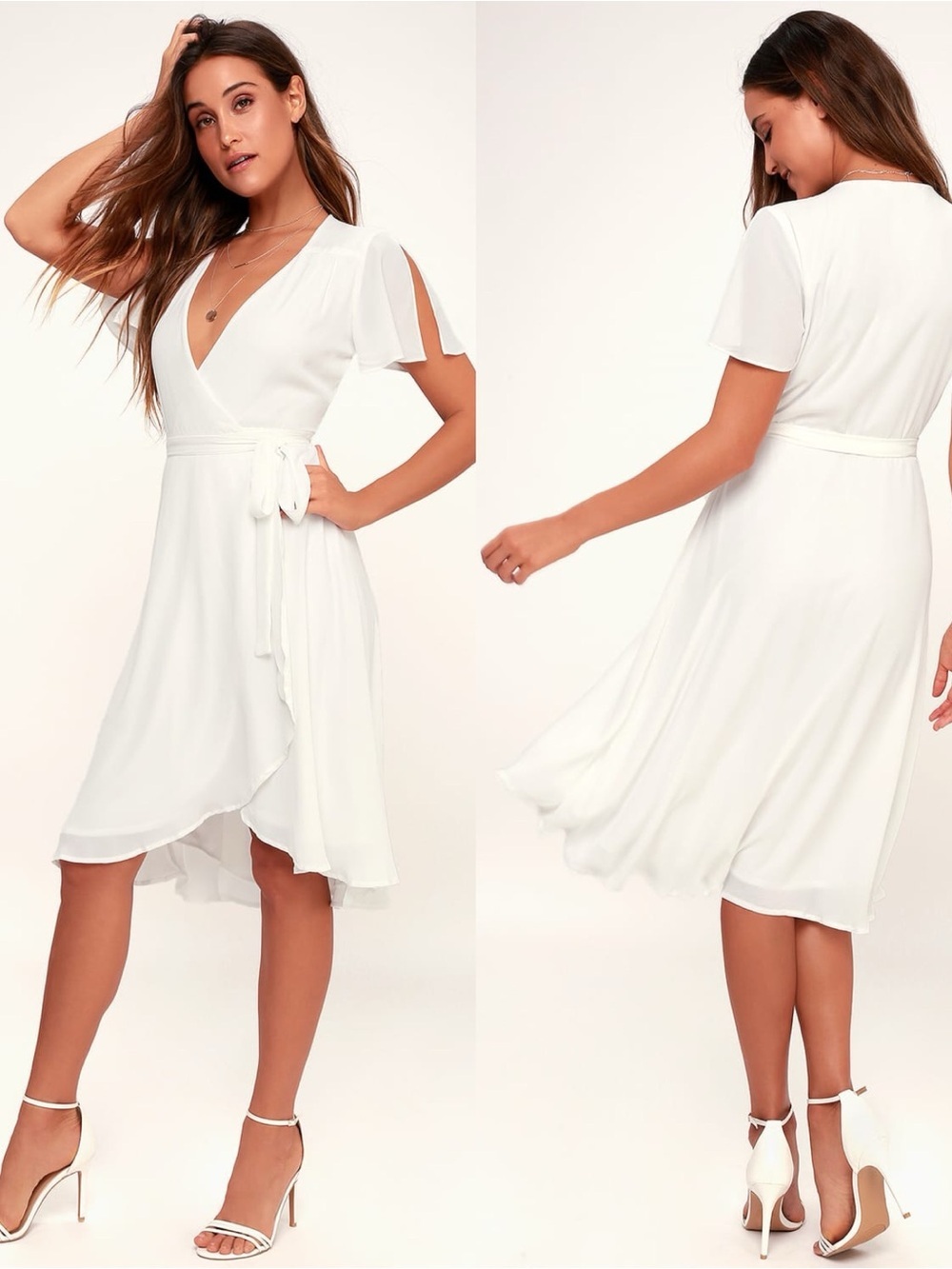 LULU’S Rise To The Occasion White Midi Wrap Dress